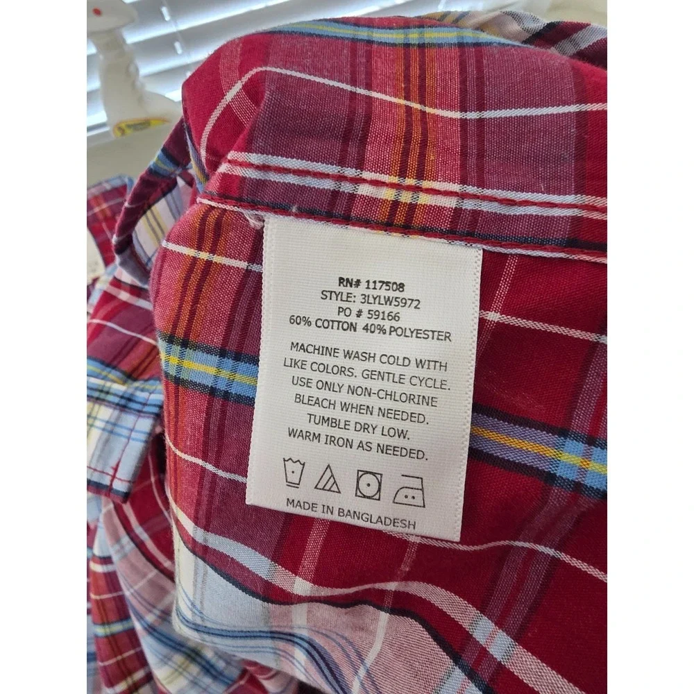 Levis Western Shirt Mens 2XL Red Plaid‎ Pearl Snap Cowboy Rodeo Vaquero